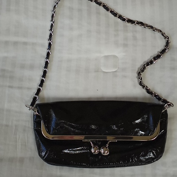 Moda in pelle black clutch purse with removable strap - Picture 1 of 5